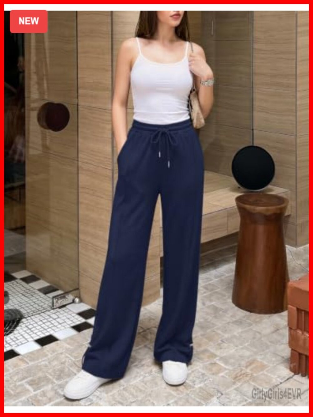 Wide Leg Sweatpants High Rise Drawstring Adjustable Hem Pockets - Picture 2 of 6